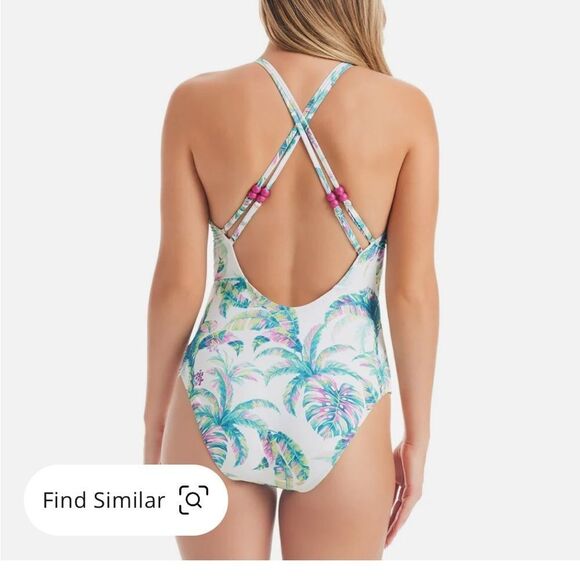JESSICA SIMPSON Womens Printed Cut-Out One-Piece Swimsuit S swimwear - Picture 13 of 14